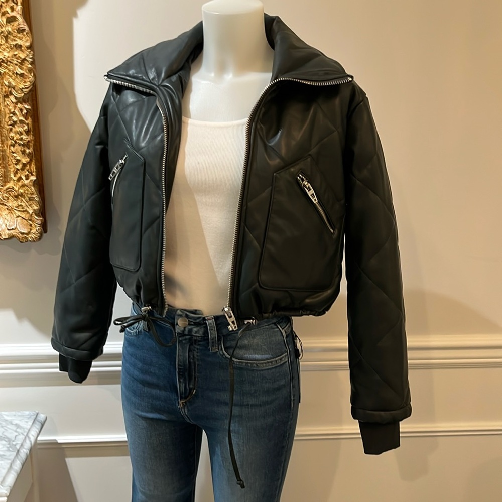 Blanc NYC slate grey quilted lined bomber jacket